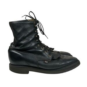 Justin Original Work Boot 763 Black Leather‎ Lace Up Kiltie Combat Men's 13 EE